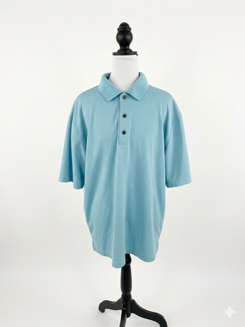 PGA Tour Men's Large Polo Shirt Light Blue Micro Stripe Golf Short Sleeve XL